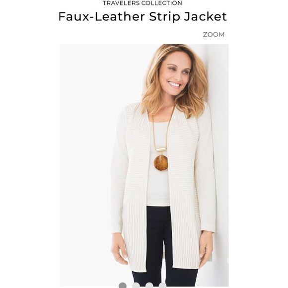 Chico's Traveler's Collection Open Cardigan Faux-Leather Strip NWT Size 4 - Picture 4 of 8